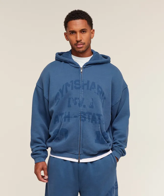 Gymshark Collegiate Washed Zip Up Hoodie - Compound Blue sold by Gymshark