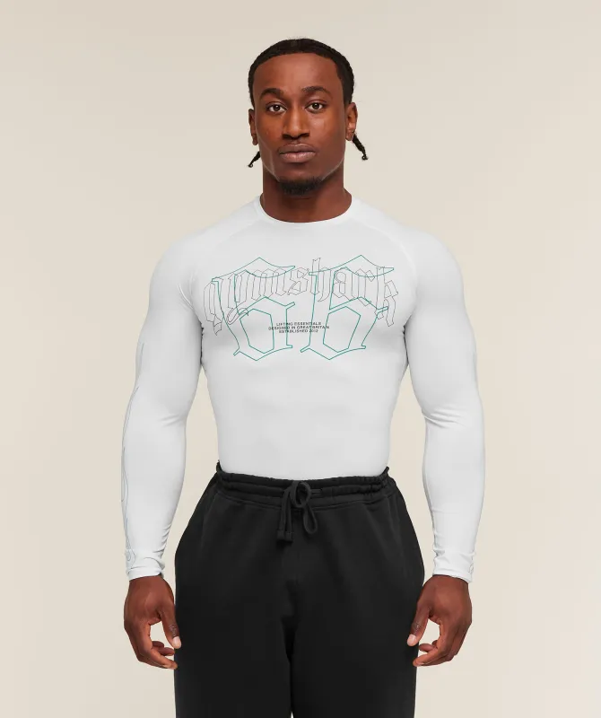 Gymshark Outline Graphic Long Sleeve Baselayer - White sold by Gymshark