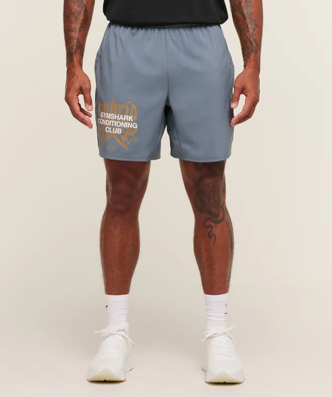 Gymshark Hybrid Graphic 7" Shorts - Iron Blue sold by Gymshark