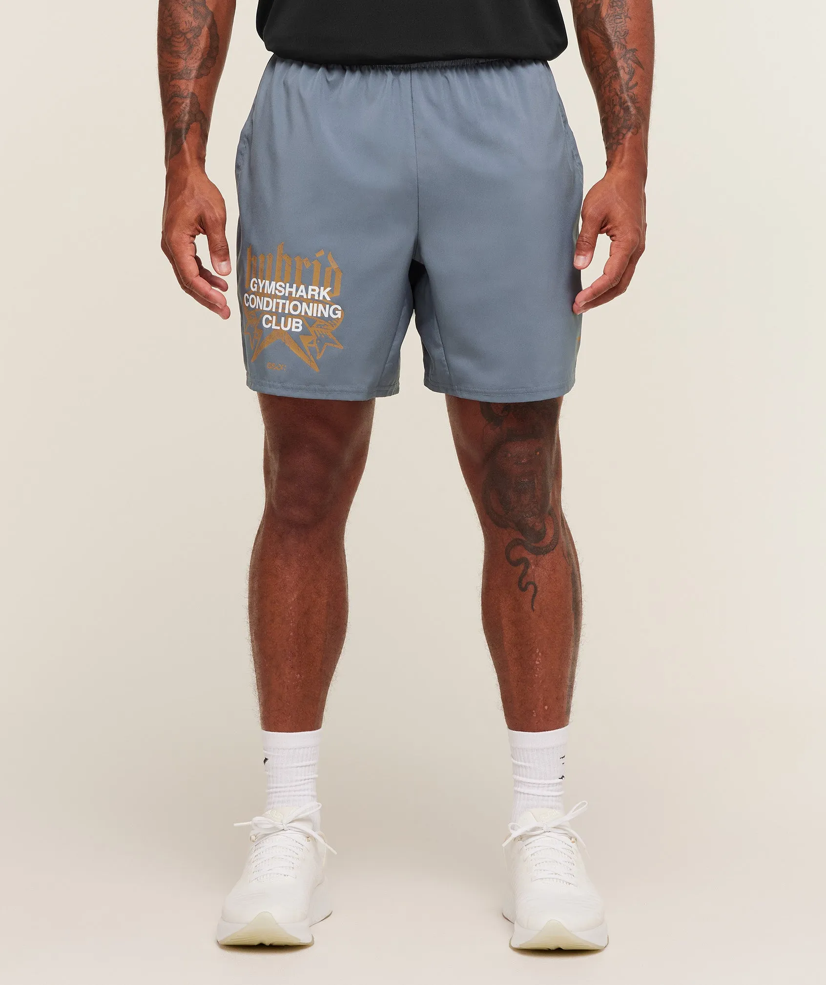 Gymshark Hybrid Graphic 7" Shorts - Iron Blue sold by Gymshark