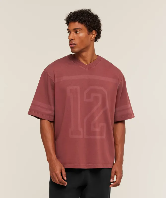 Gymshark Collegiate Washed Jersey T-Shirt - Burgundy Brown sold by Gymshark