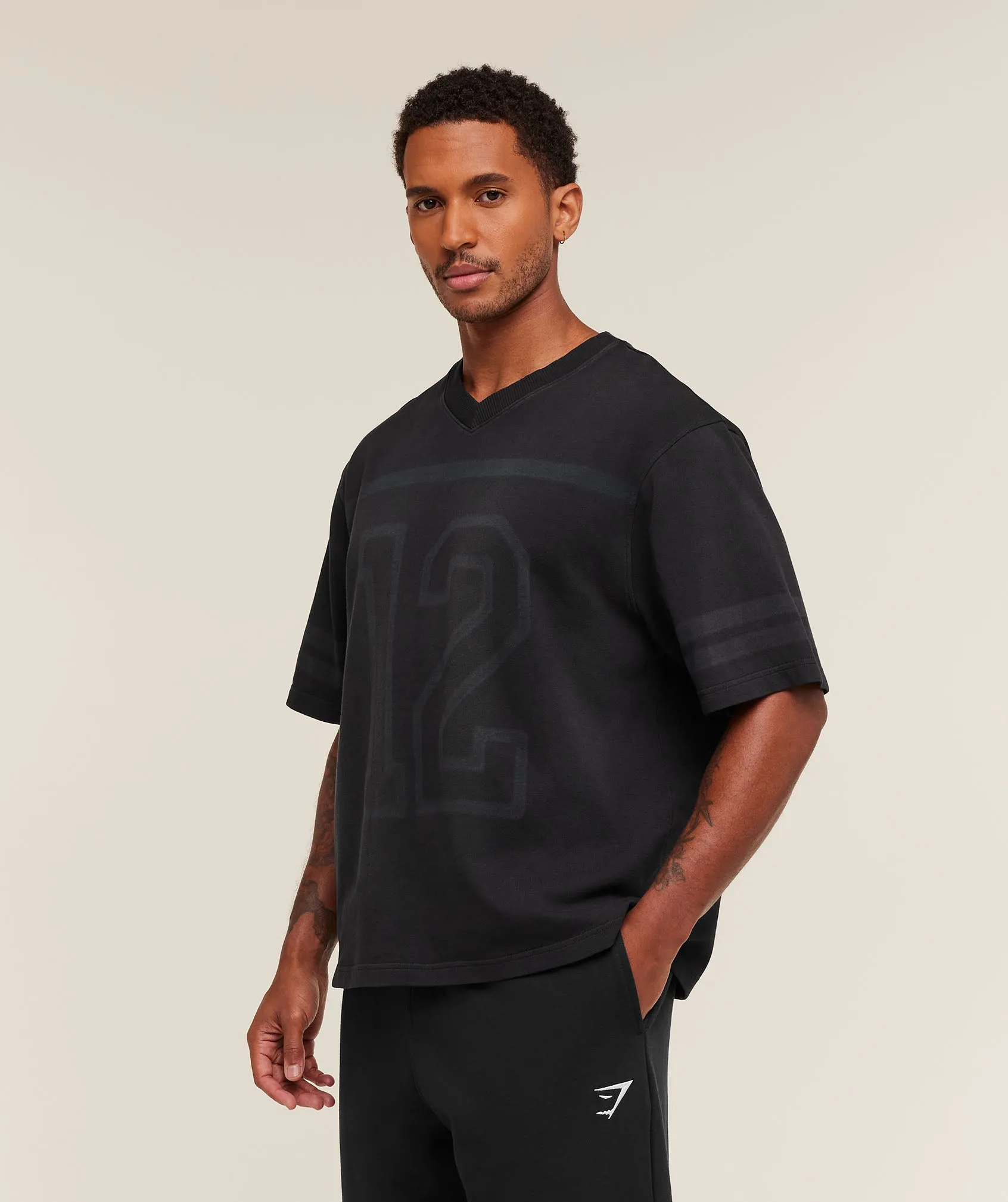 Gymshark Collegiate Washed Jersey T-Shirt - Black sold by Gymshark product image thumbnail 4
