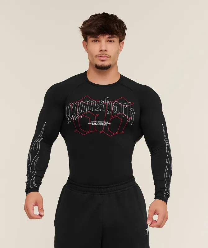 Gymshark Outline Graphic Long Sleeve Baselayer - Black sold by Gymshark