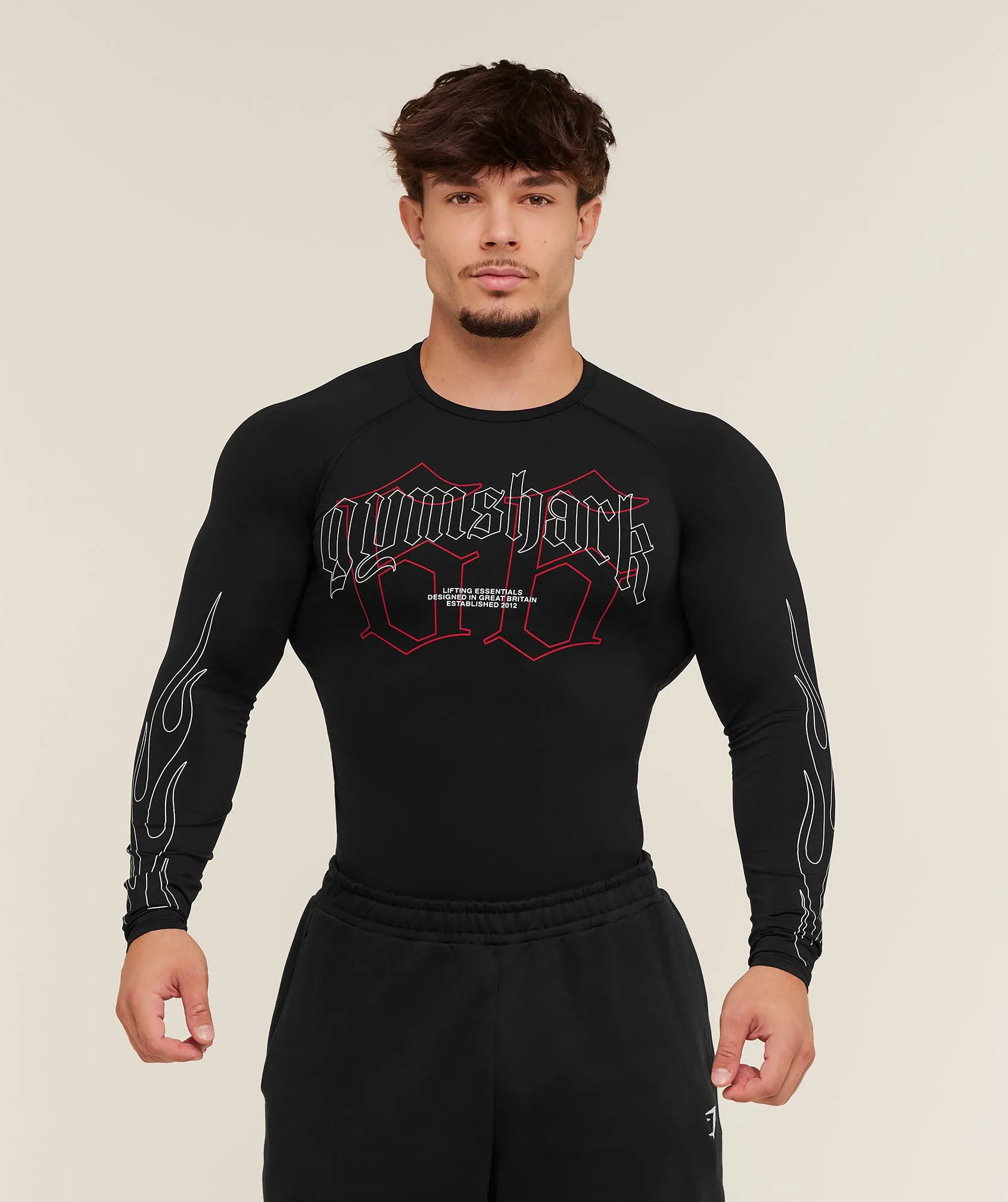 Gymshark Outline Graphic Long Sleeve Baselayer - Black sold by Gymshark