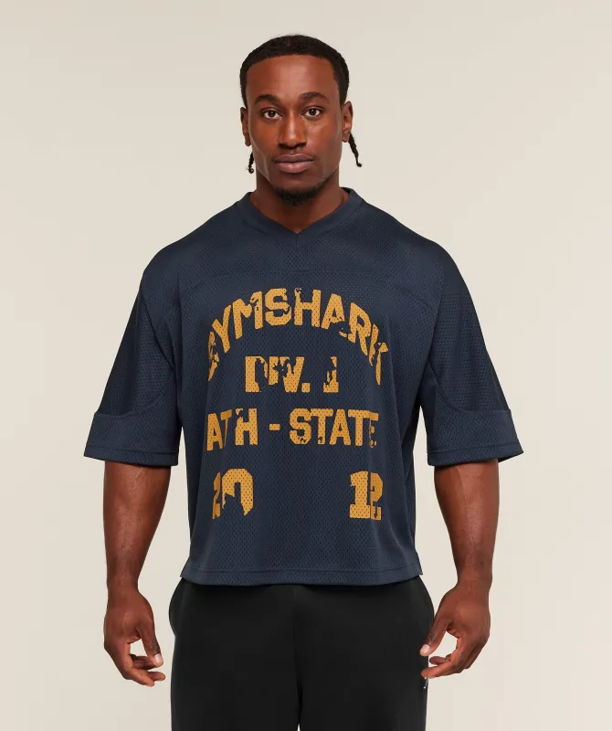 Gymshark Graphic Mesh Oversized T-Shirt - Heavy Blue sold by Gymshark