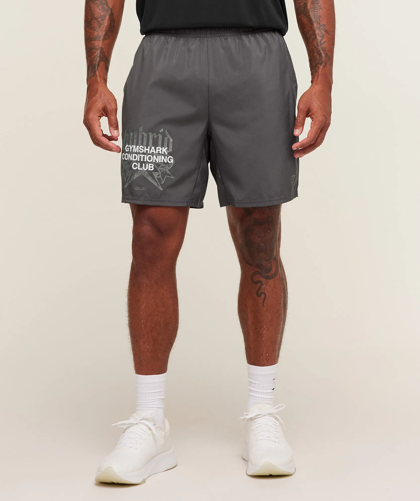 Gymshark Hybrid Graphic 7" Shorts - Onyx Grey sold by Gymshark
