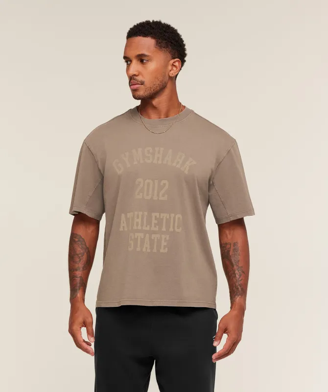 Gymshark Collegiate Washed T-Shirt - Soft Brown sold by Gymshark