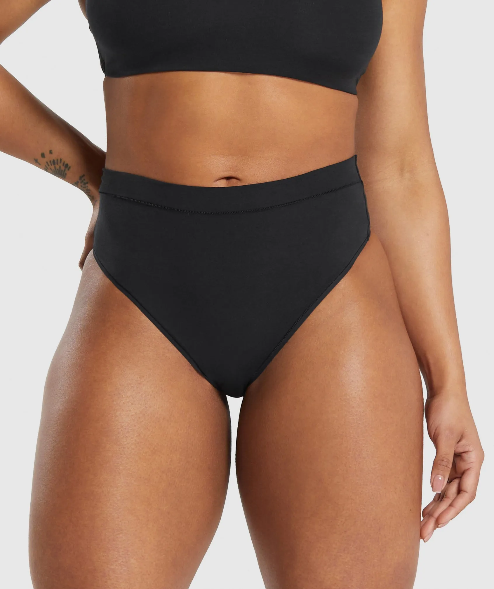 Gymshark Cotton High Waisted Thong - Black sold by Gymshark