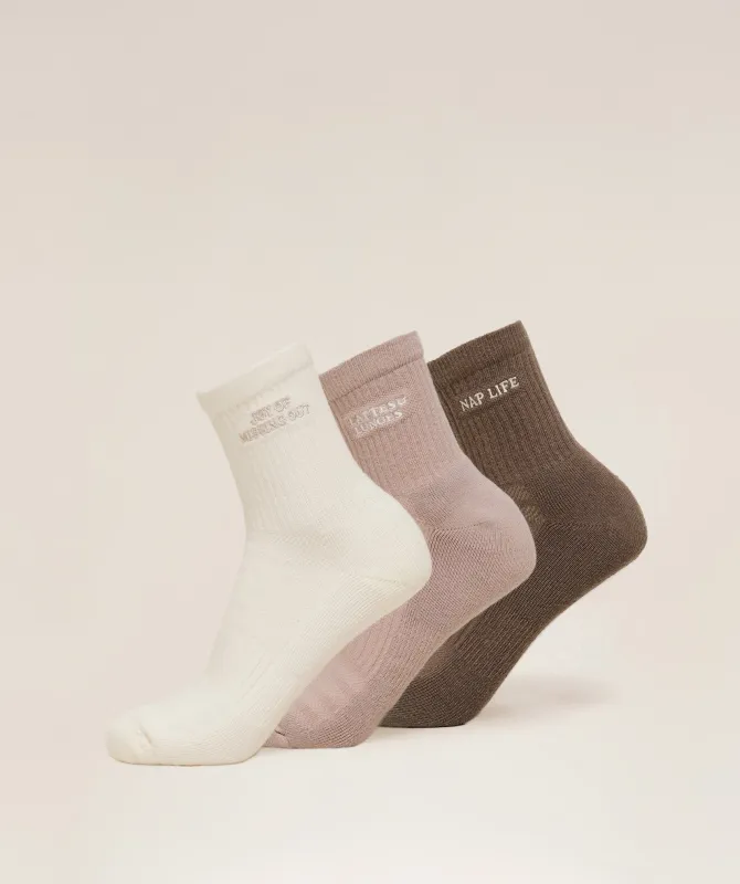 Gymshark Lattes and Lunges Multi Graphic Midi 3pk - Soft White/Muted Pink/Soft Brown sold by Gymshark