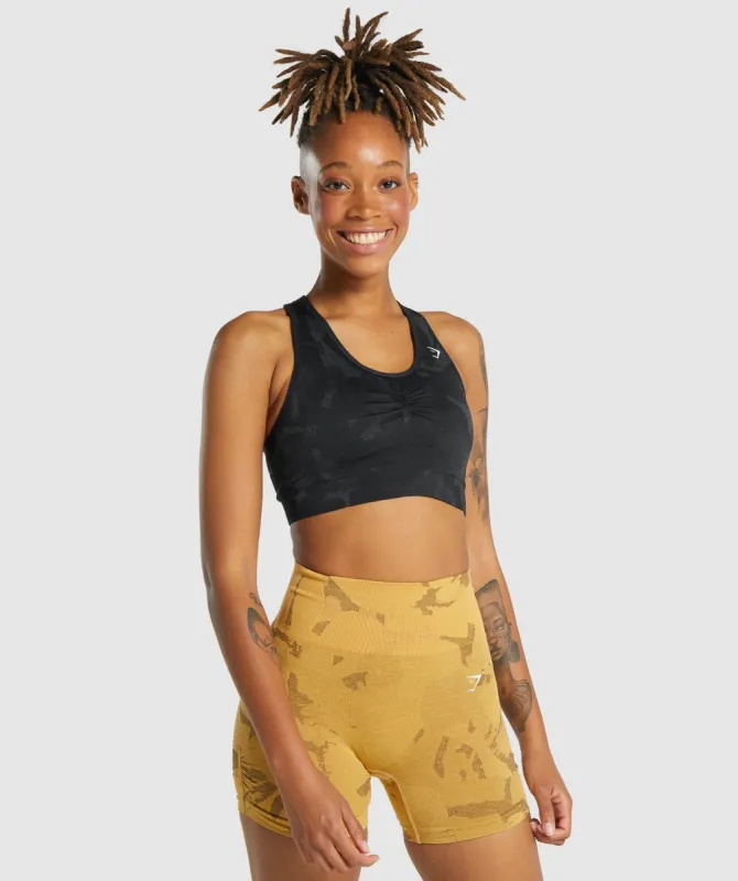 Gymshark Adapt Camo Seamless Racer Back Sports Bra - Savanna | Black sold by Gymshark