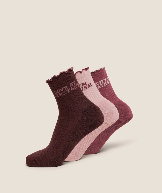 Gymshark Valentines Graphic Frill Midi 3pk - Cloud Pink/Reset Pink/Rich Maroon sold by Gymshark