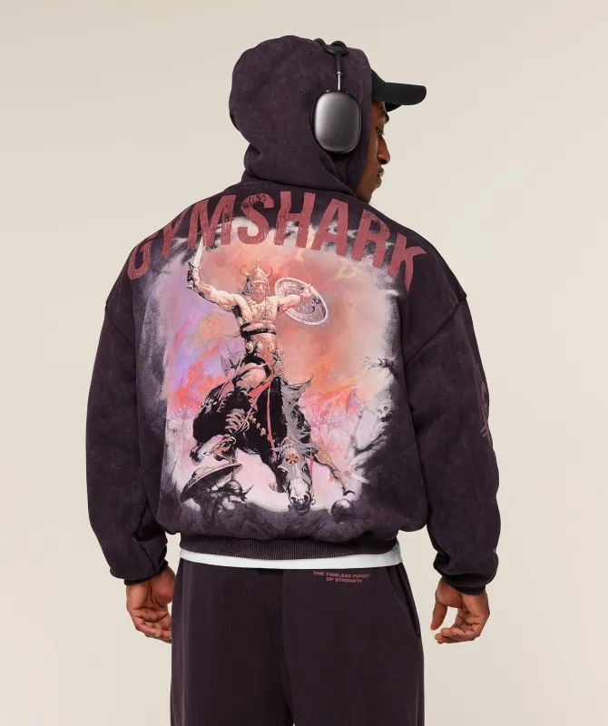 Gymshark Power x Frazetta Graphic Hoodie - Asphalt Grey/Plum Brown sold by Gymshark