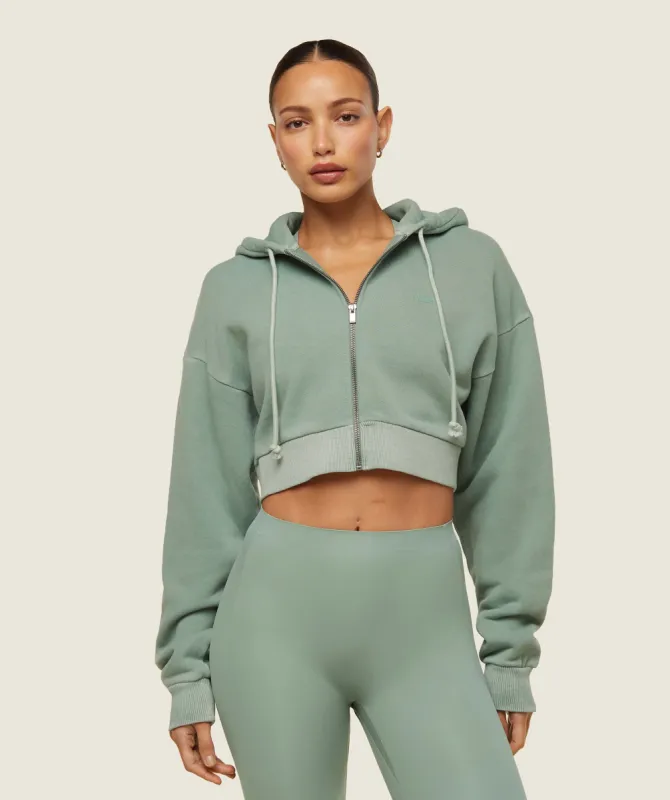 Gymshark everywear Cropped Zip Hoodie - Dollar Green sold by Gymshark