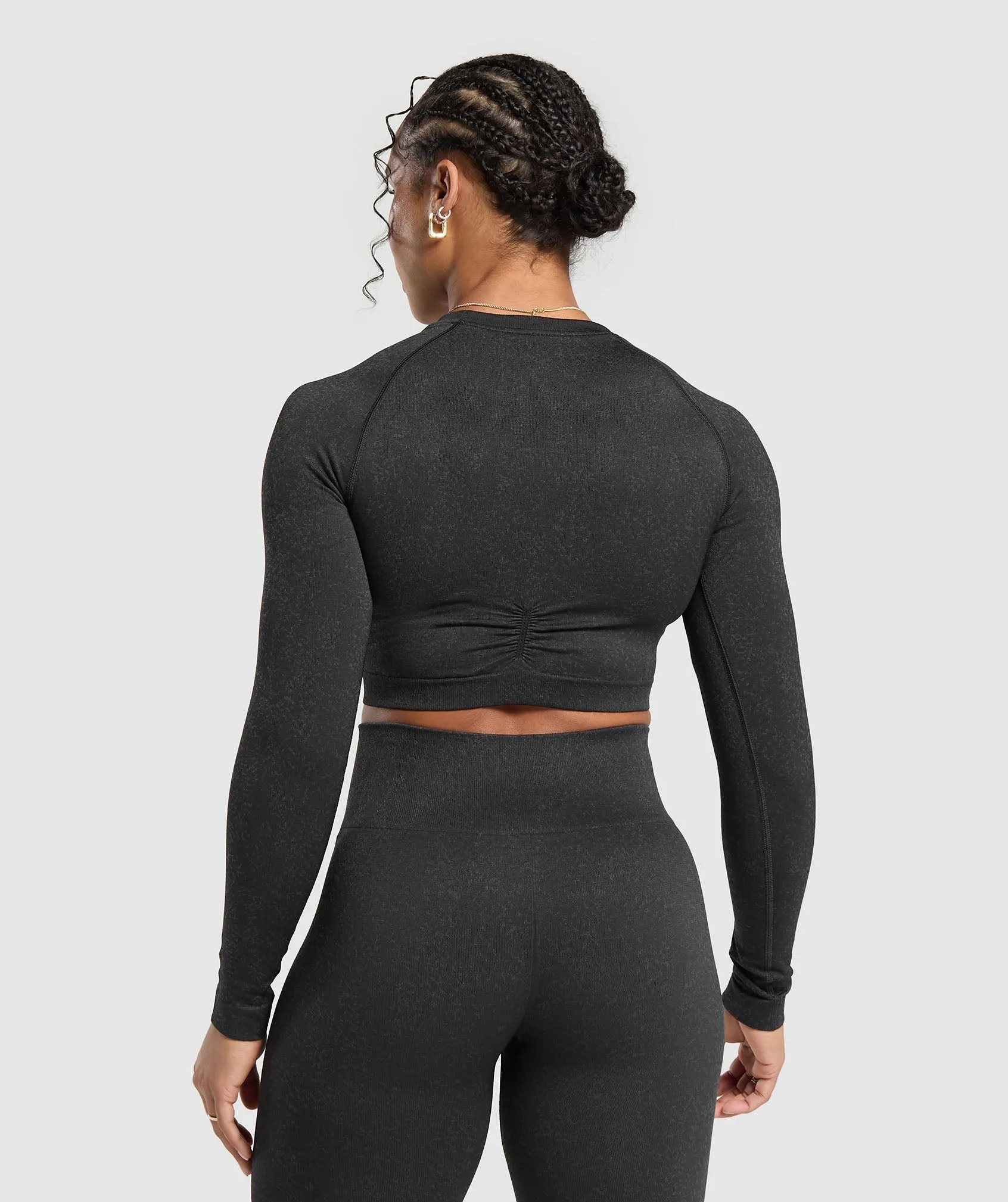 Gymshark Adapt Fleck Seamless Long Sleeve Crop Top - Mineral | Black sold by Gymshark product image thumbnail 2