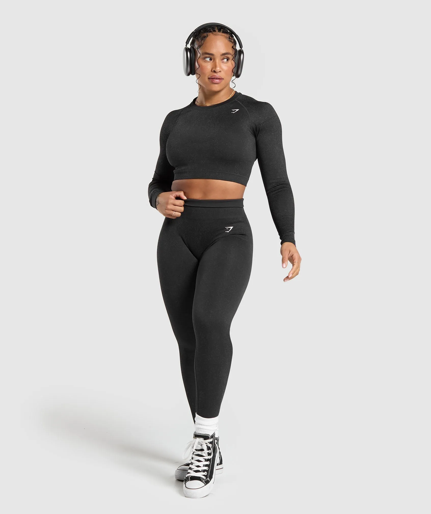 Gymshark Adapt Fleck Seamless Long Sleeve Crop Top - Mineral | Black sold by Gymshark product image thumbnail 4