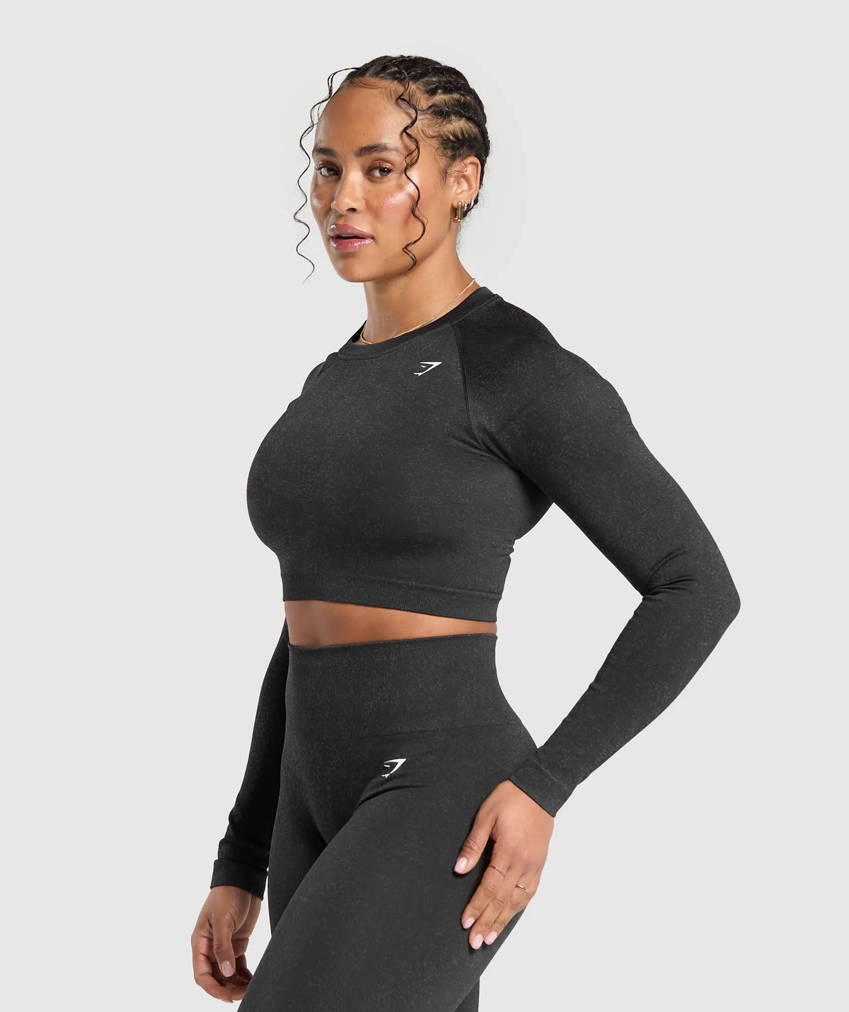 Gymshark Adapt Fleck Seamless Long Sleeve Crop Top - Mineral | Black sold by Gymshark product image thumbnail 3