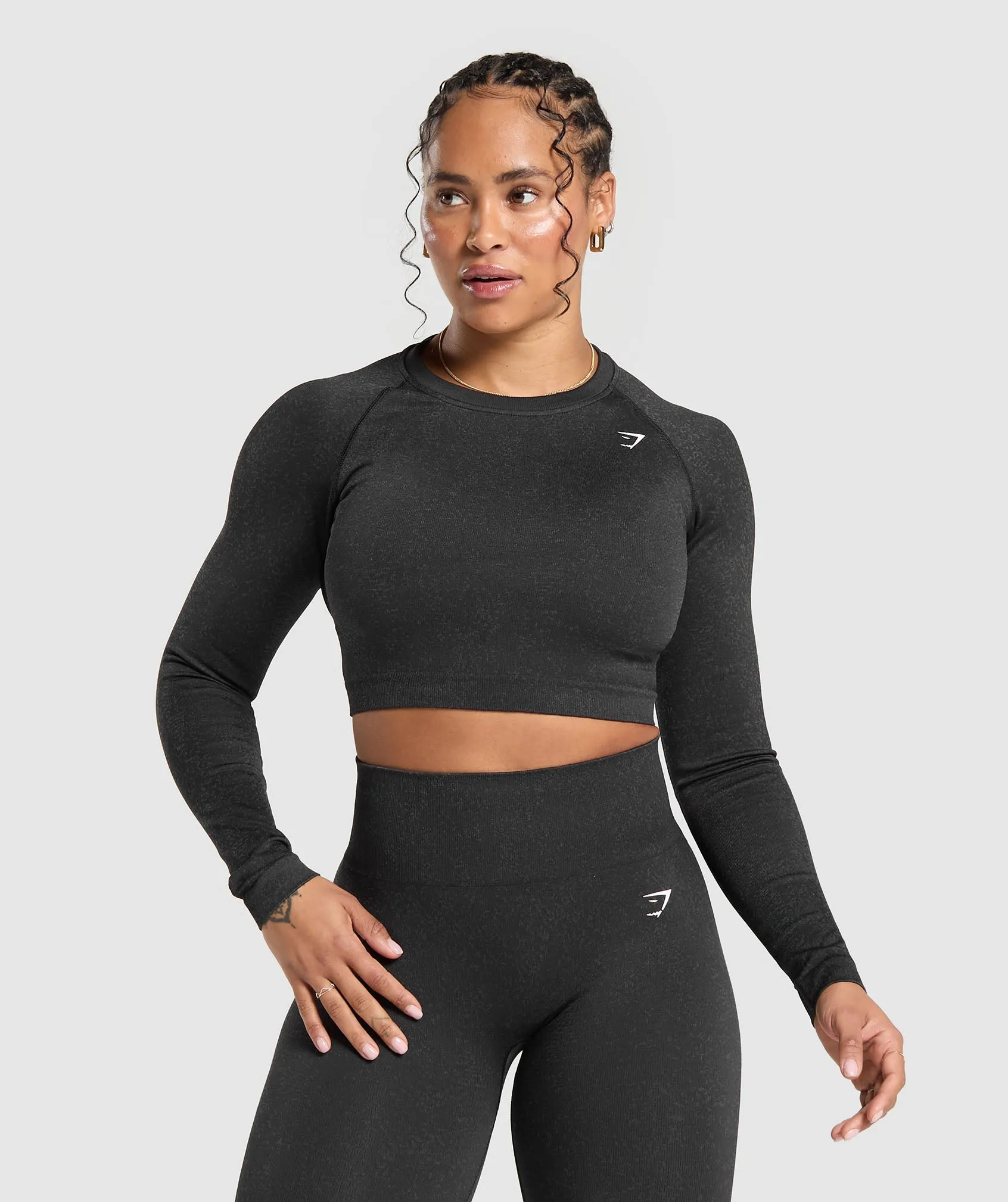 Gymshark Adapt Fleck Seamless Long Sleeve Crop Top - Mineral | Black sold by Gymshark