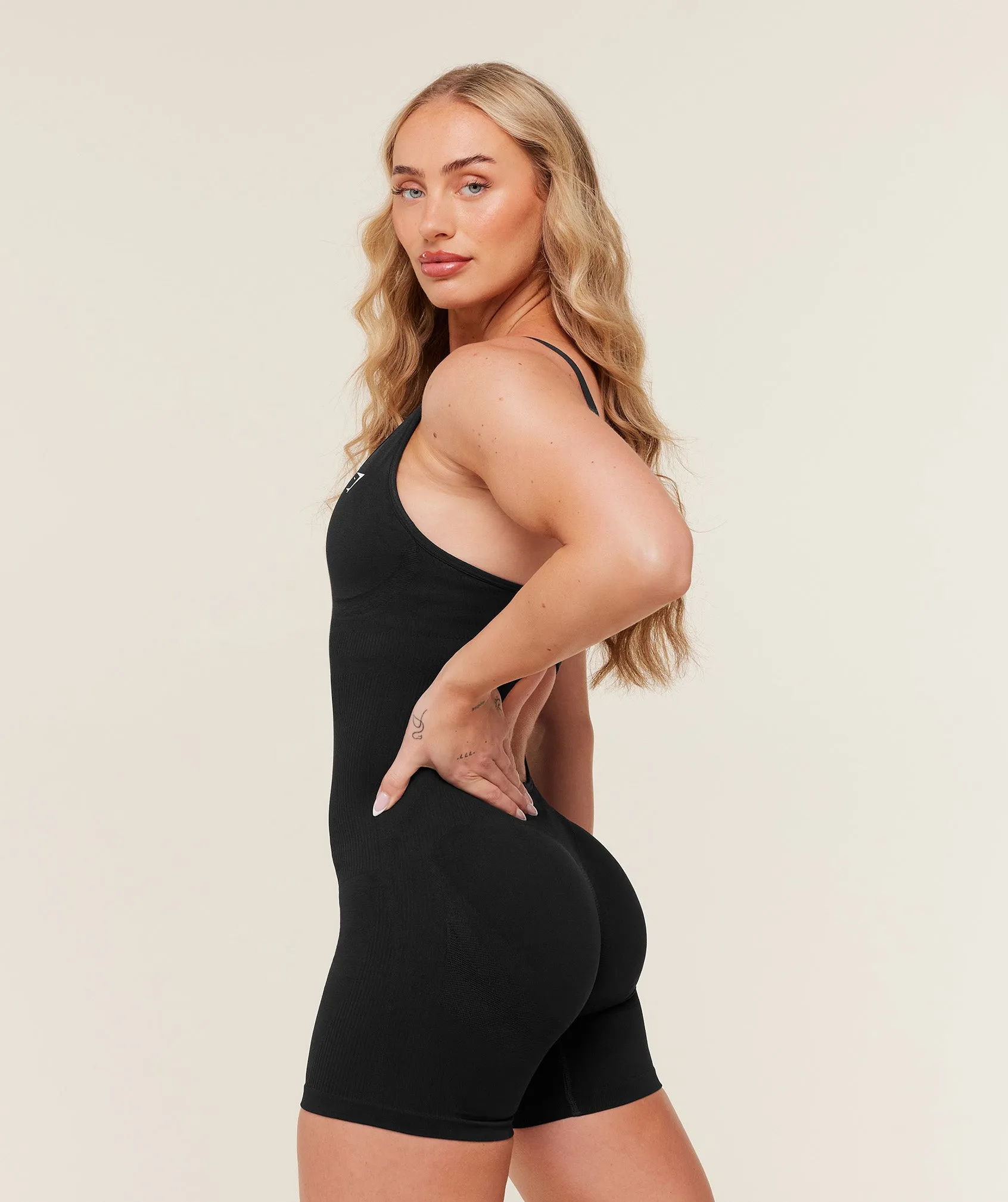 Gymshark Lift Seamless Strappy All in One - Black/Black Marl sold by Gymshark product image thumbnail 4