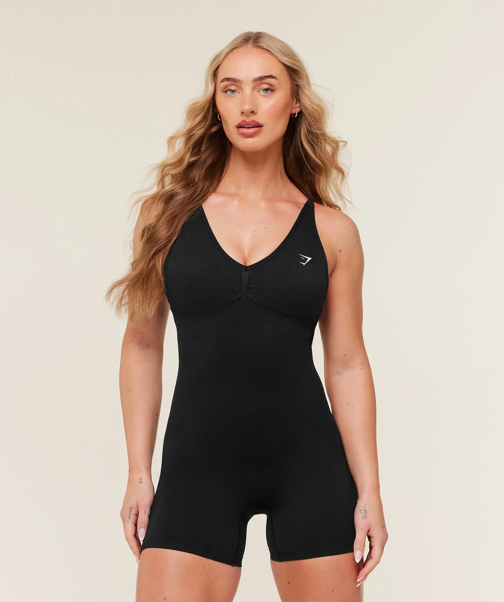 Gymshark Lift Seamless Strappy All in One - Black/Black Marl sold by Gymshark