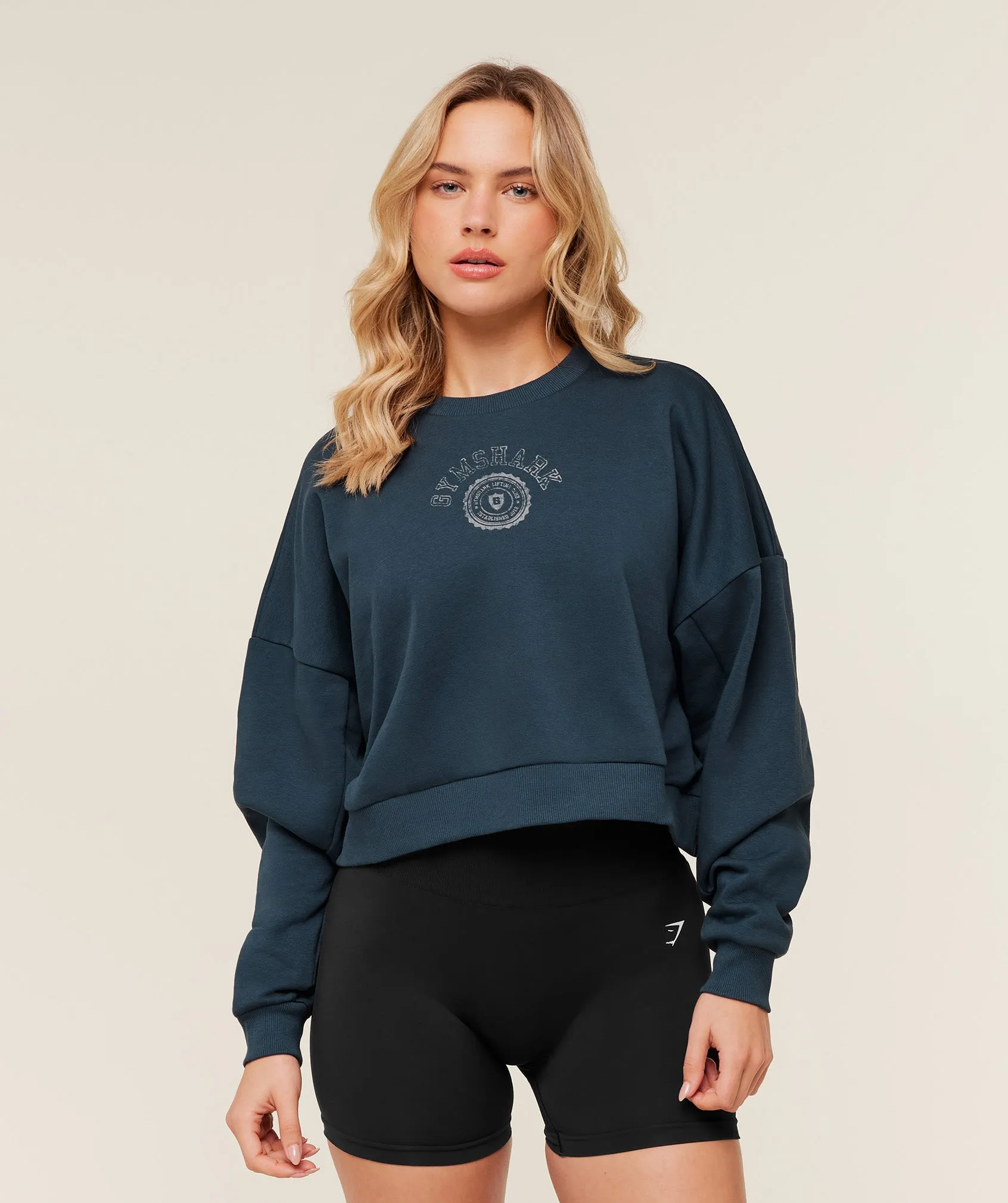 Gymshark Worn Crest Graphic Sweatshirt - GS Stealth Blue sold by Gymshark