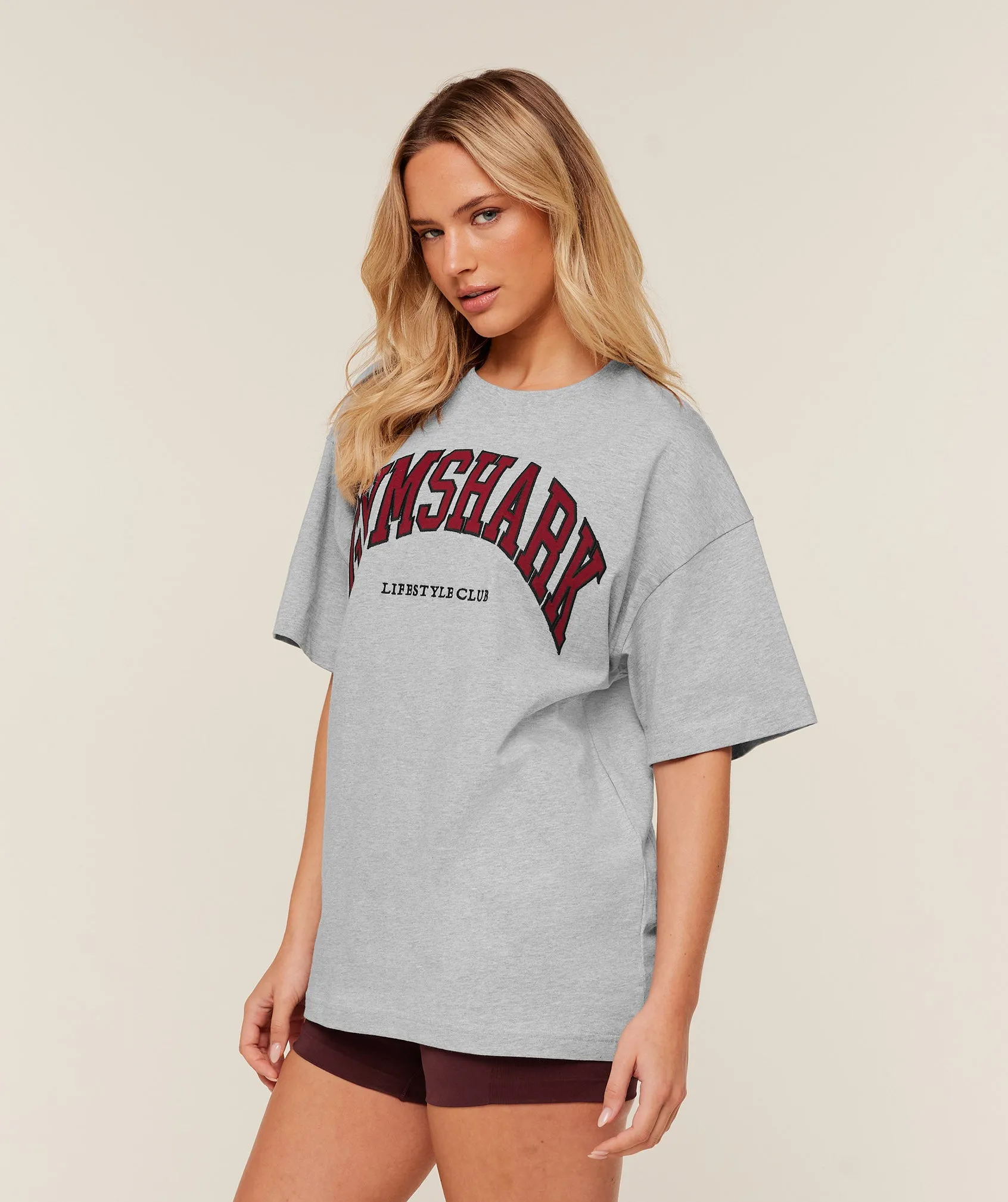 Gymshark Collegiate Graphic T-Shirt - Light Grey Core Marl/GS Sets Red sold by Gymshark product image thumbnail 3