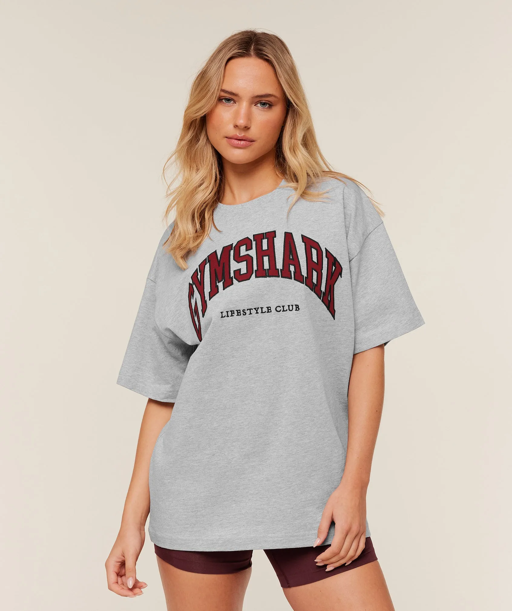 Gymshark Collegiate Graphic T-Shirt - Light Grey Core Marl/GS Sets Red sold by Gymshark