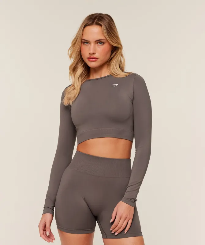 Gymshark Everyday Seamless Long Sleeve Crop Top - Cool Brown sold by Gymshark