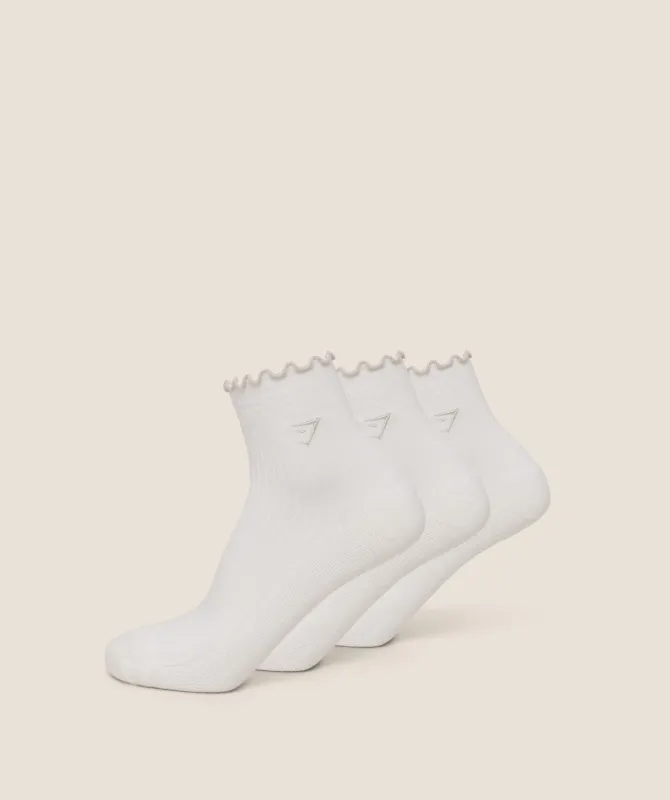 Gymshark Midi Frill Socks 3pk - GS Soft White sold by Gymshark