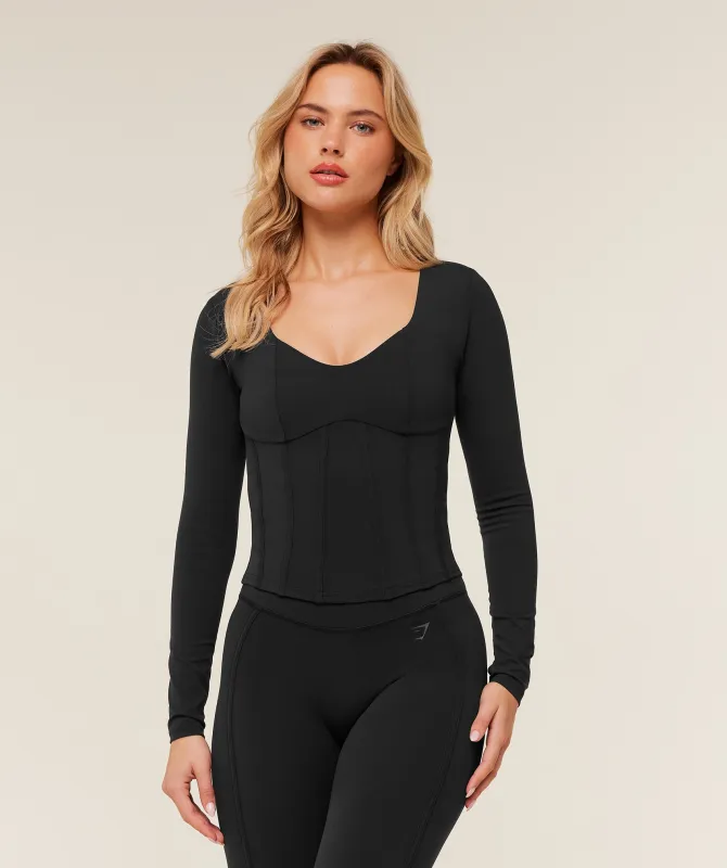 Gymshark Corset Long Sleeve Crop Top - GS Black sold by Gymshark