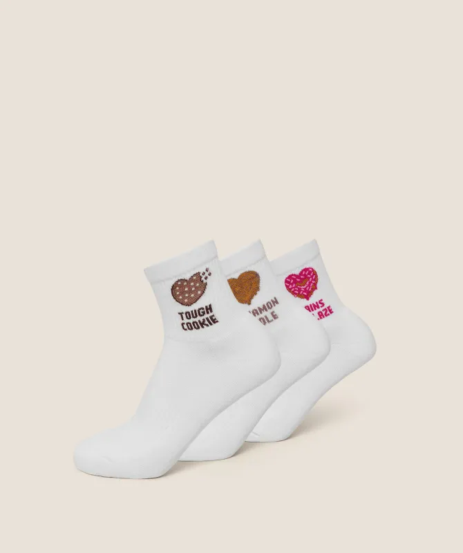 Gymshark Sweet Treat Graphic Midi Socks 3pk - GS White sold by Gymshark