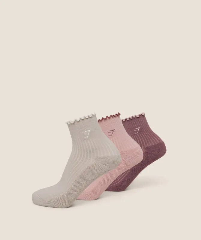 Gymshark Midi Frill Socks 3pk - GS Pebble Grey/GS Light Pink/GS Calm Pink sold by Gymshark
