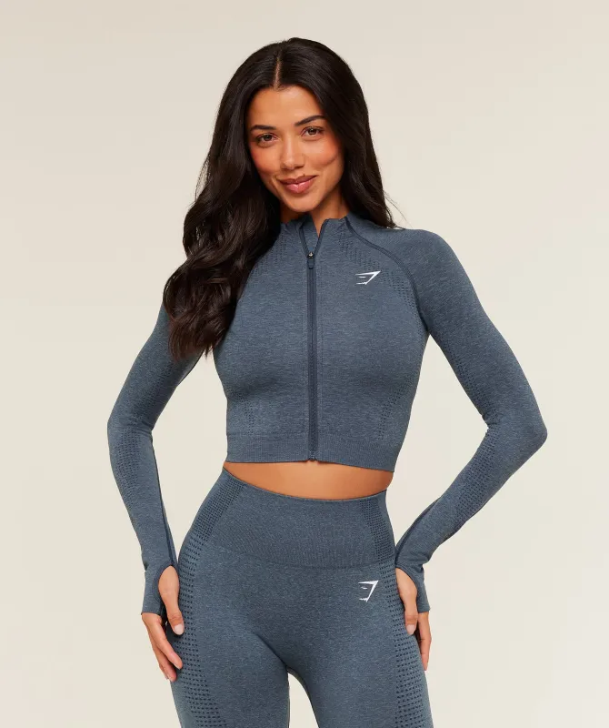 Gymshark Vital Midi Zip Up Jacket - GS Stealth Blue/ Marl sold by Gymshark