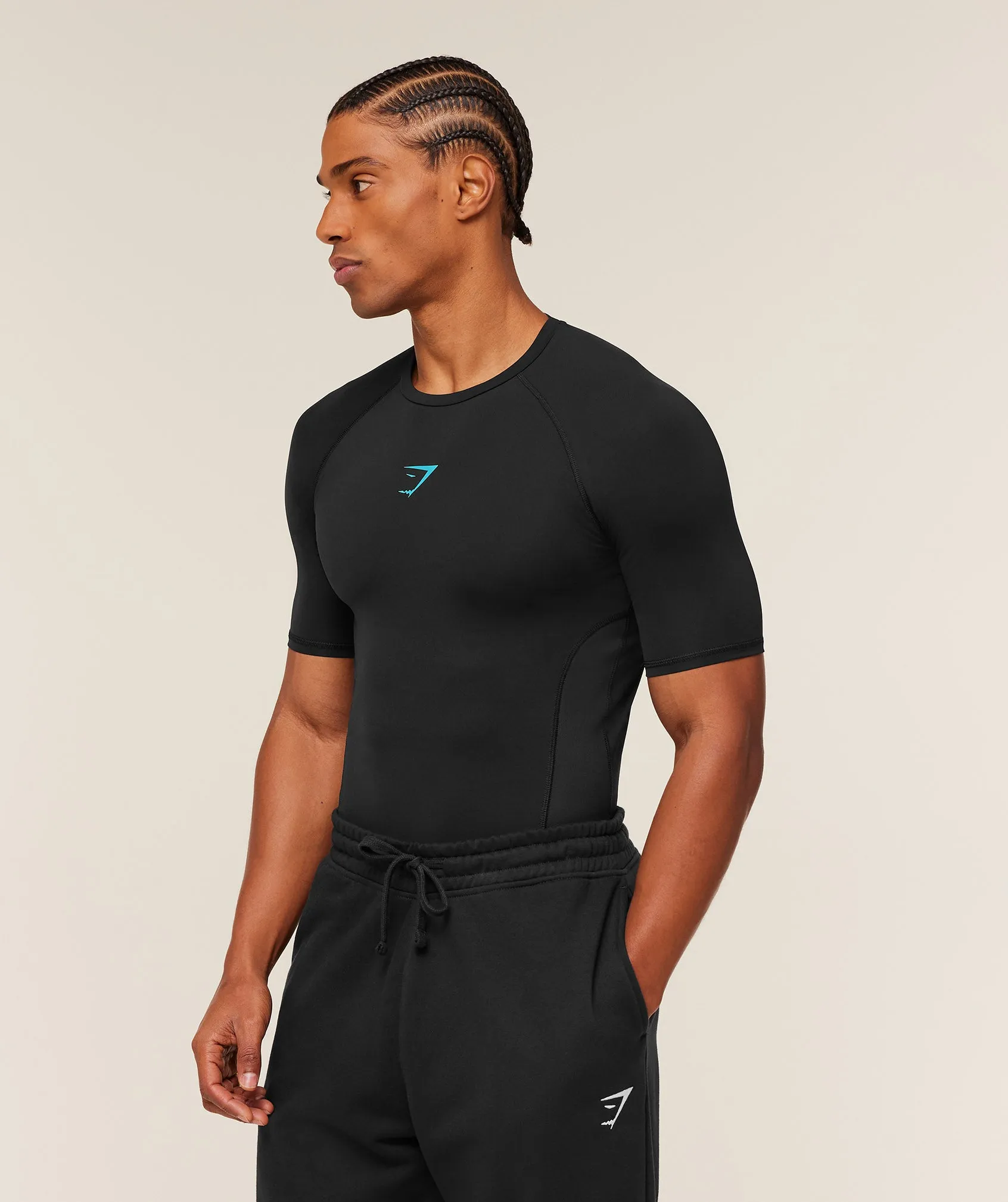 Gymshark Element Baselayer T-Shirt - Black/Brand Blue sold by Gymshark product image thumbnail 3