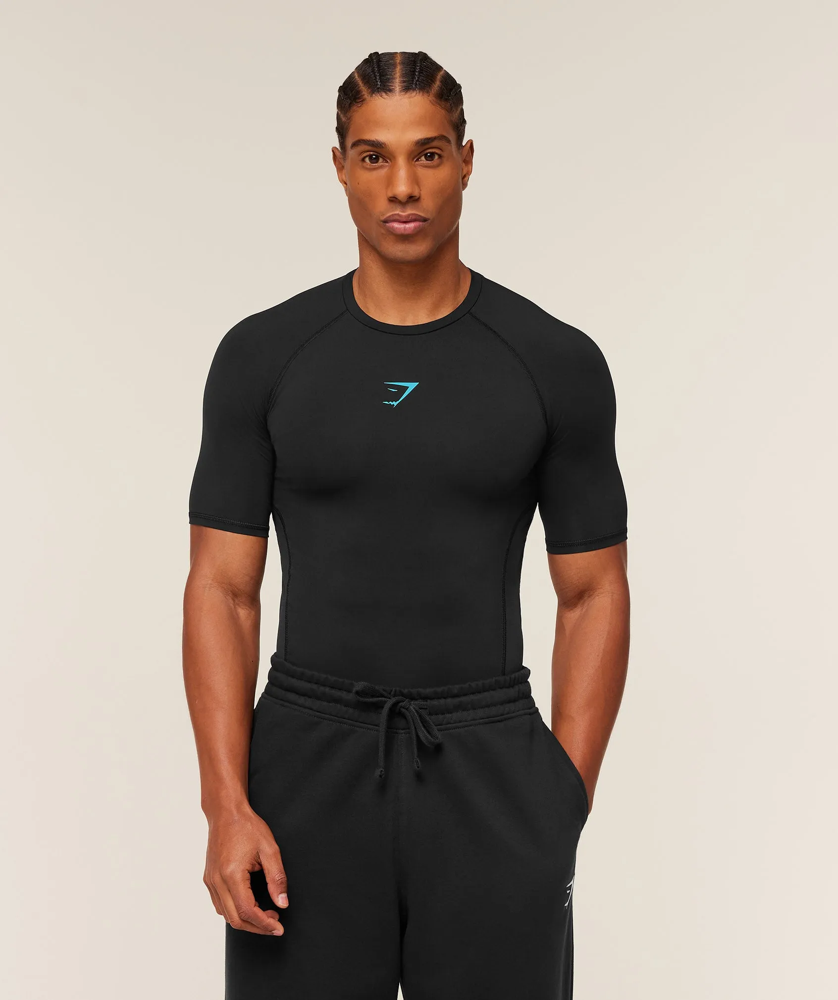 Gymshark Element Baselayer T-Shirt - Black/Brand Blue sold by Gymshark