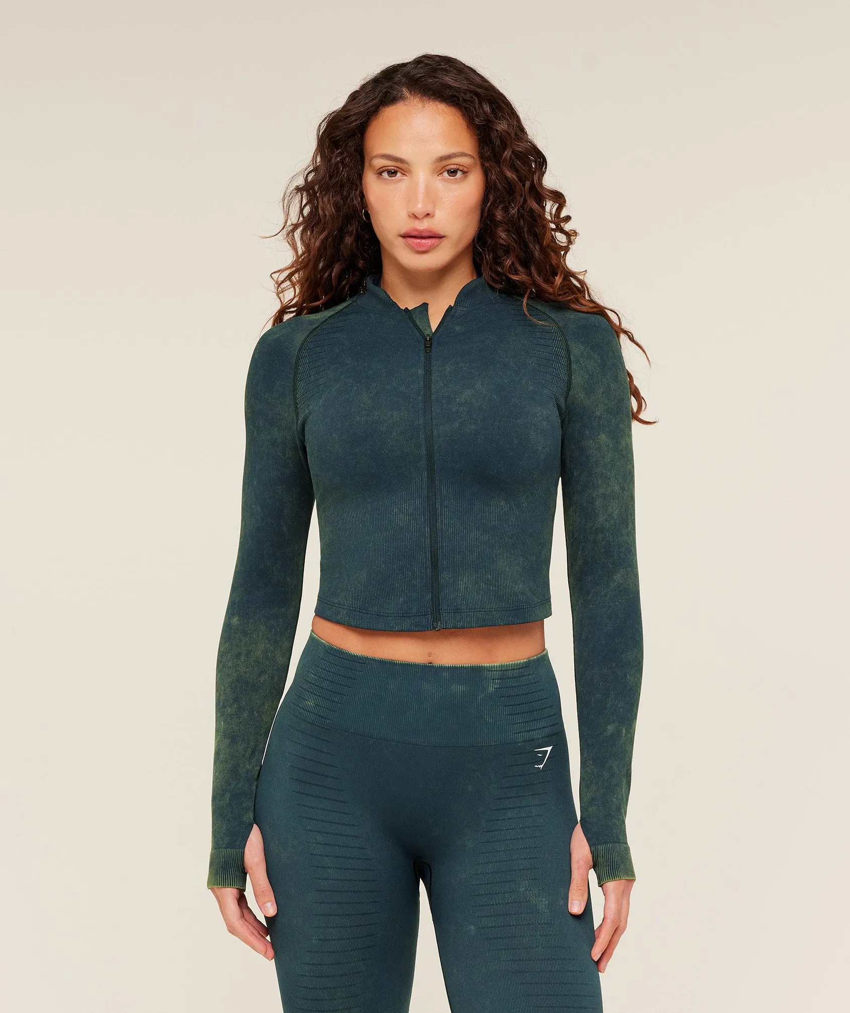 Gymshark Steel Seamless Zip Up Top - Deep Petrol Blue sold by Gymshark