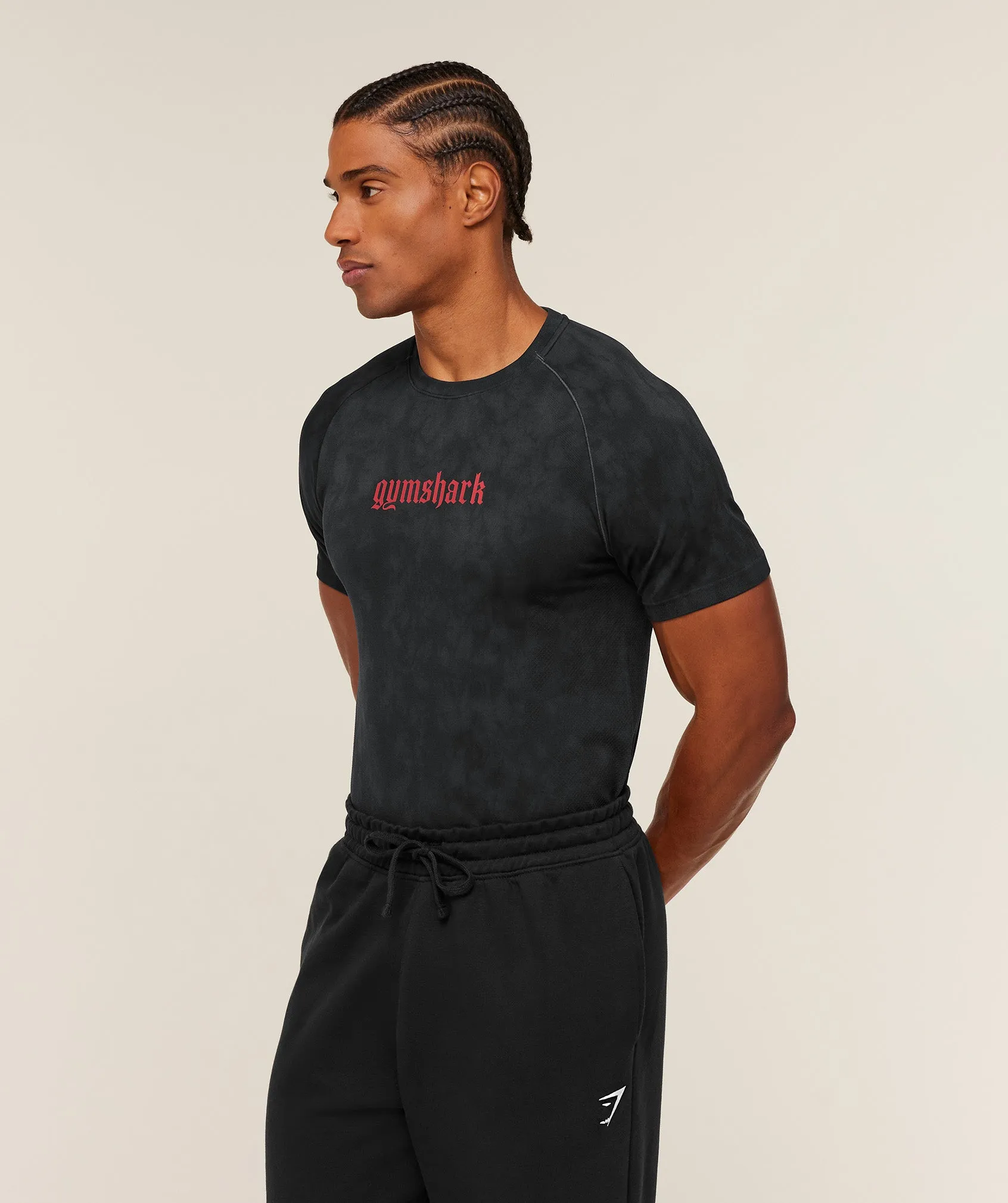 Gymshark Grunge Seamless T-Shirt - Black/Onyx Grey sold by Gymshark