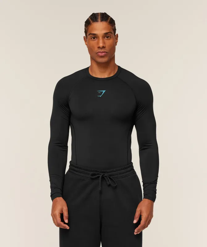 Gymshark Element Baselayer Long Sleeve T-Shirt - Black/Brand Blue sold by Gymshark