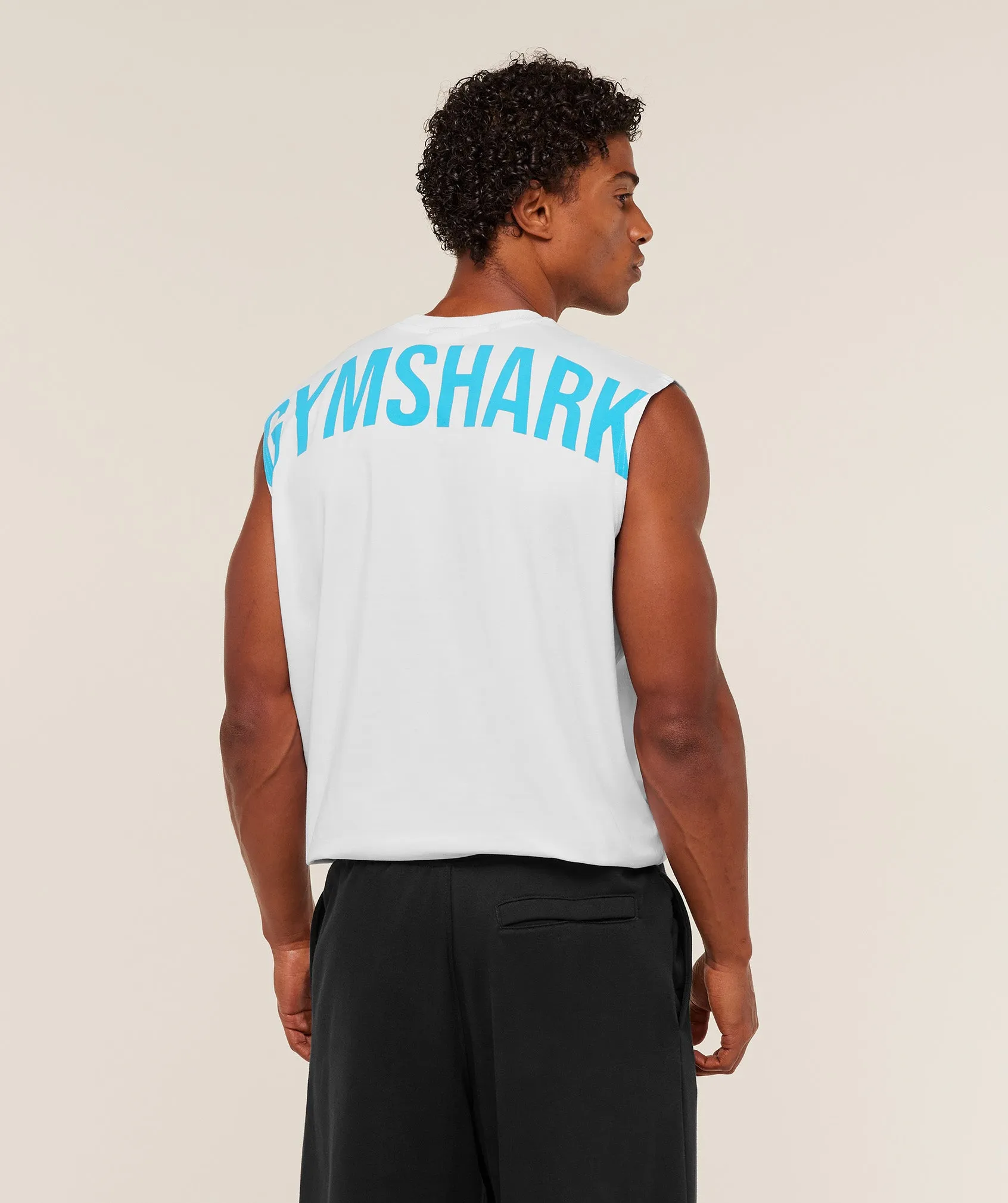 Gymshark Power Cut Off Tank - GS White/GS Brand Blue sold by Gymshark