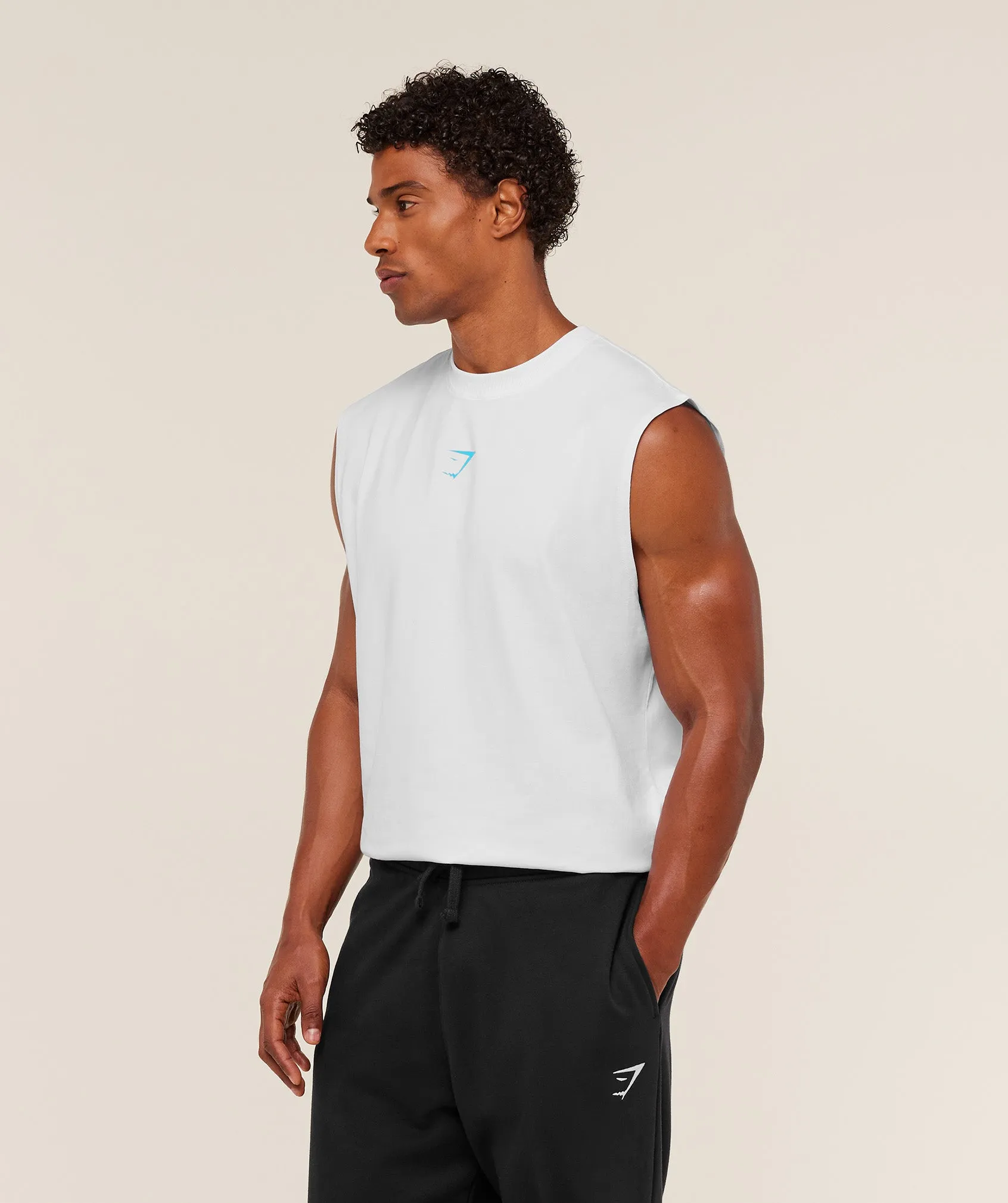 Gymshark Power Cut Off Tank - GS White/GS Brand Blue sold by Gymshark product image thumbnail 3