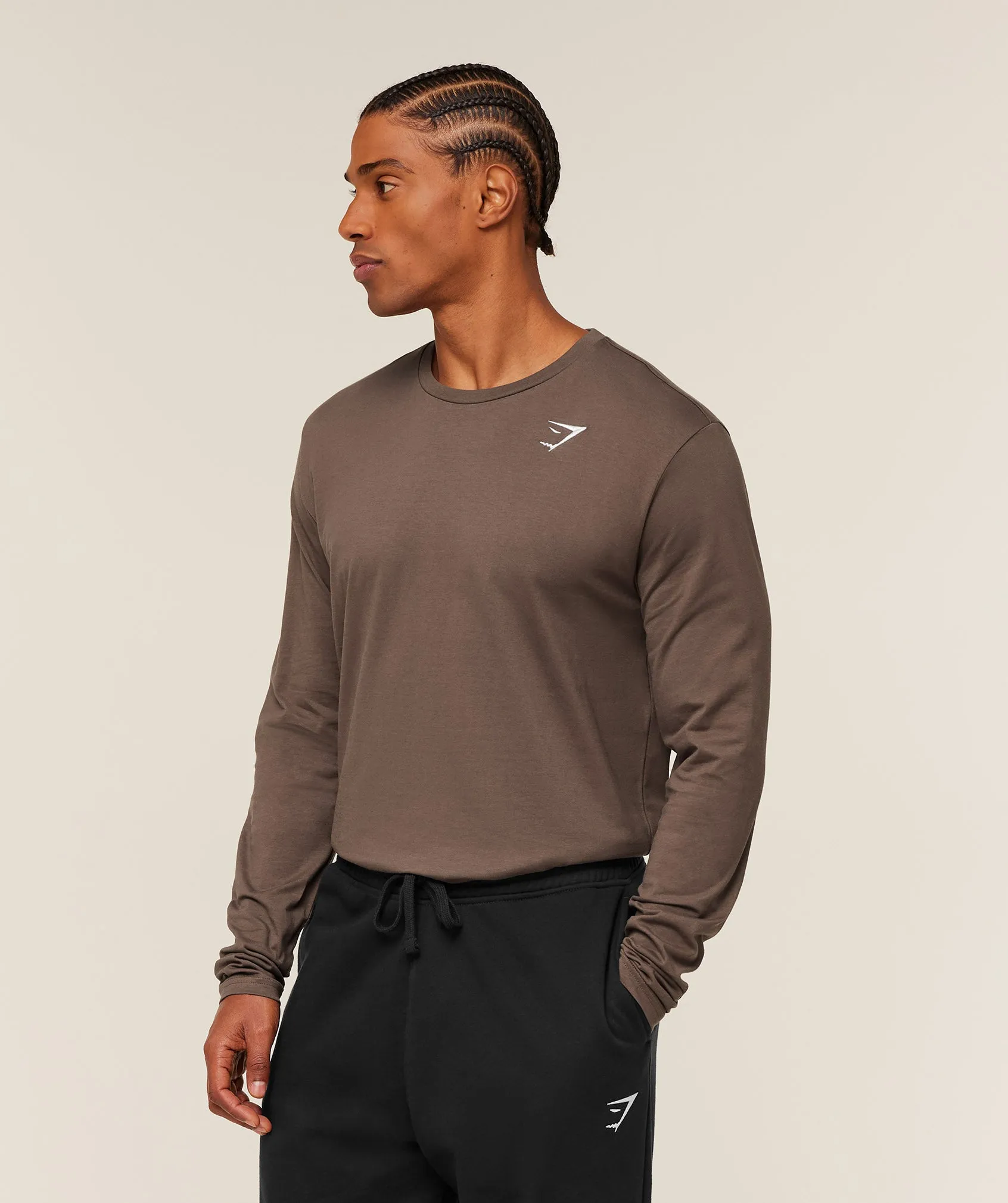 Gymshark Crest Long Sleeve T-Shirt - Soft Brown sold by Gymshark product image thumbnail 3