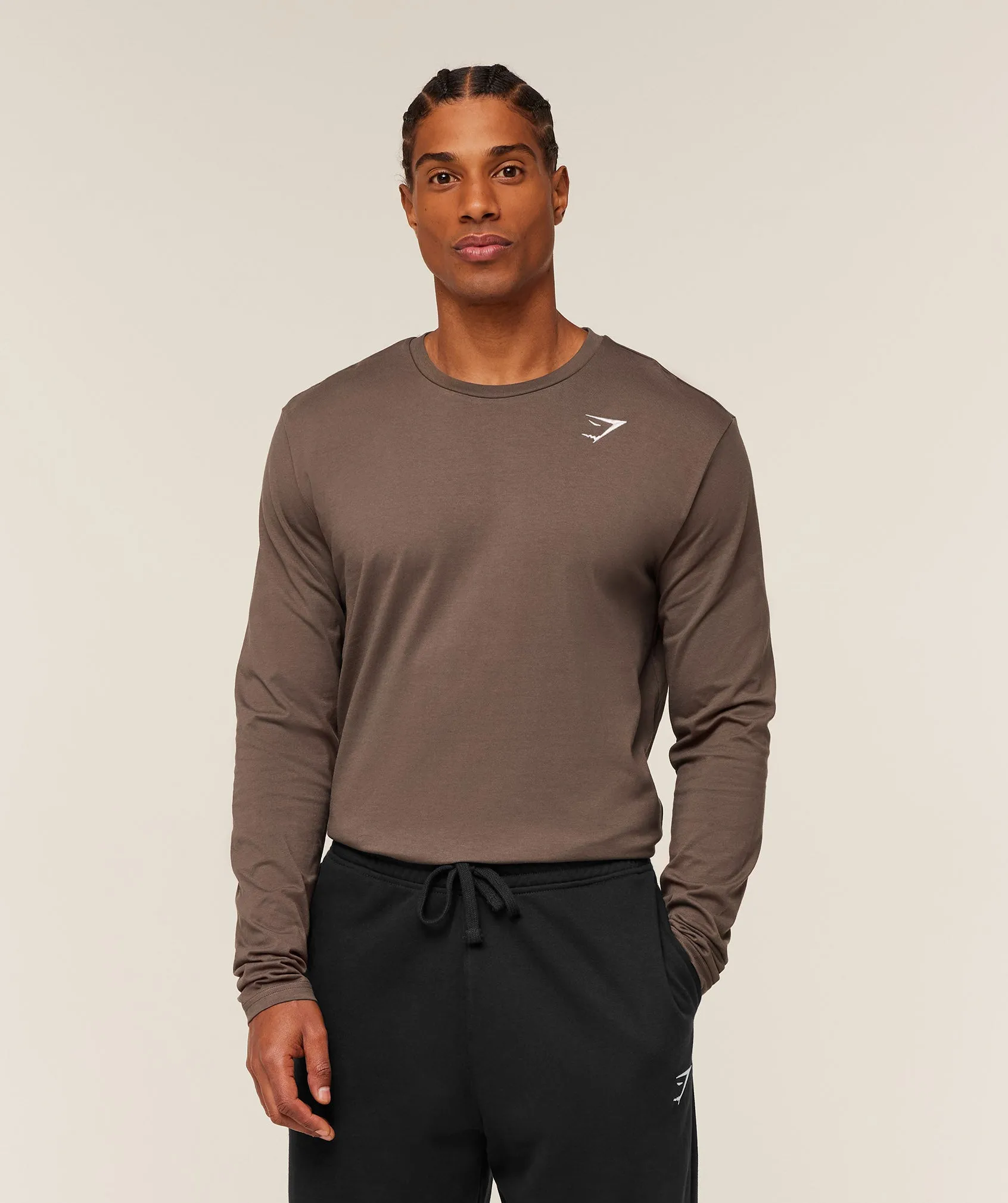 Gymshark Crest Long Sleeve T-Shirt - Soft Brown sold by Gymshark