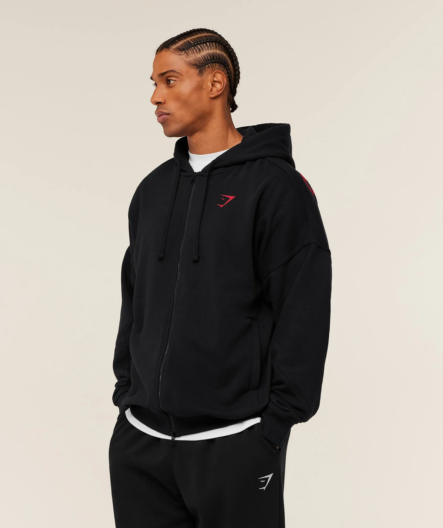 Gymshark Power Zip Up Hoodie - Black/Conditioning Red sold by Gymshark product image thumbnail 3