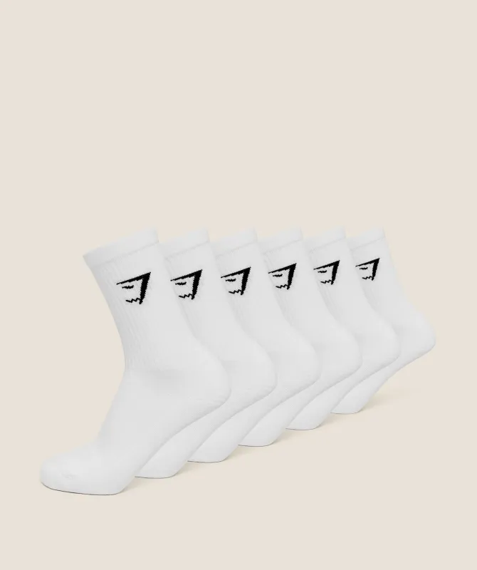 Gymshark Crew Socks 6pk - GS White sold by Gymshark