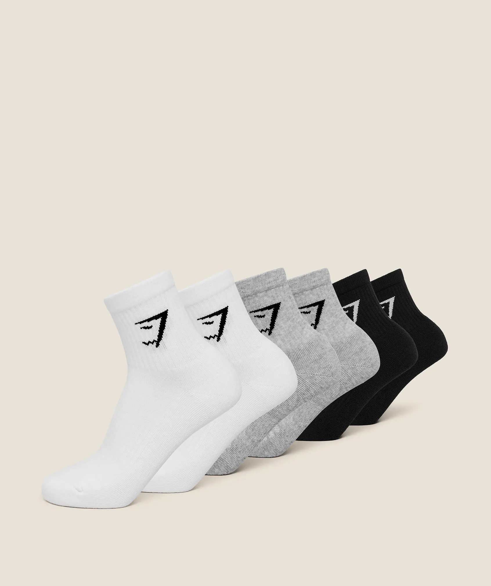 Gymshark Midi Socks 6pk - White/Light Grey Core Marl/Black sold by Gymshark
