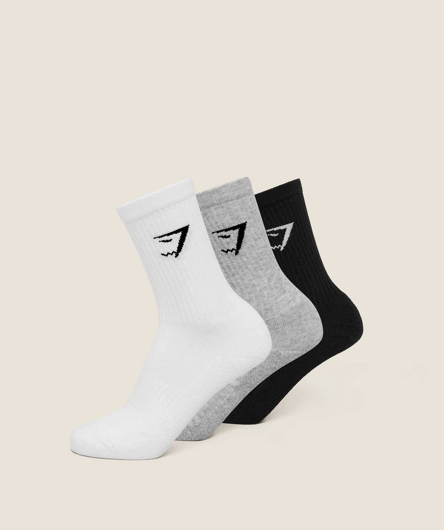 Gymshark Crew Socks 3pk - White/Light Grey Core Marl/Black sold by Gymshark
