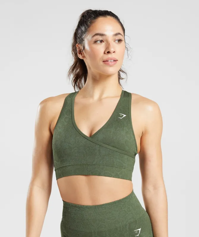 Gymshark Adapt Animal Seamless Sports Bra - Willow Green/Core Olive sold by Gymshark