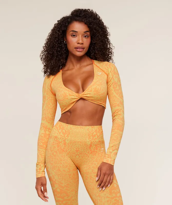 Gymshark Adapt Animal X Whitney Long Sleeve Crop Top - Sorbet Yellow /  Dayglow Peach made by Gymshark