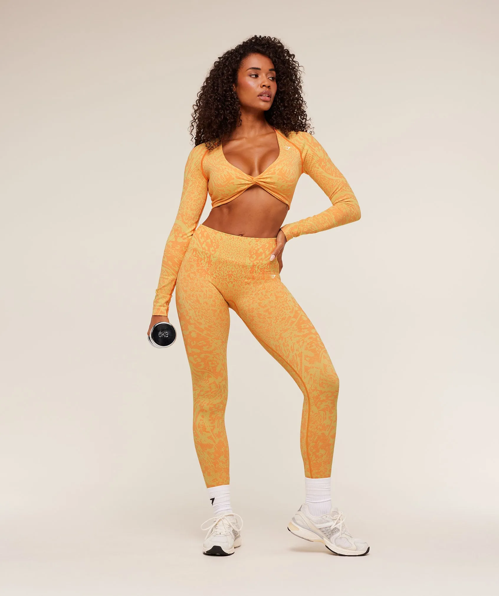 Gymshark Adapt Animal X Whitney Long Sleeve Crop Top - Sorbet Yellow / Dayglow Peach sold by Gymshark product image thumbnail 5