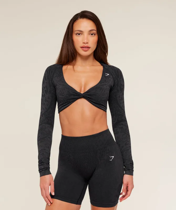 Gymshark Adapt Animal X Whitney Long Sleeve Crop Top - Black/Asphalt Grey made by Gymshark