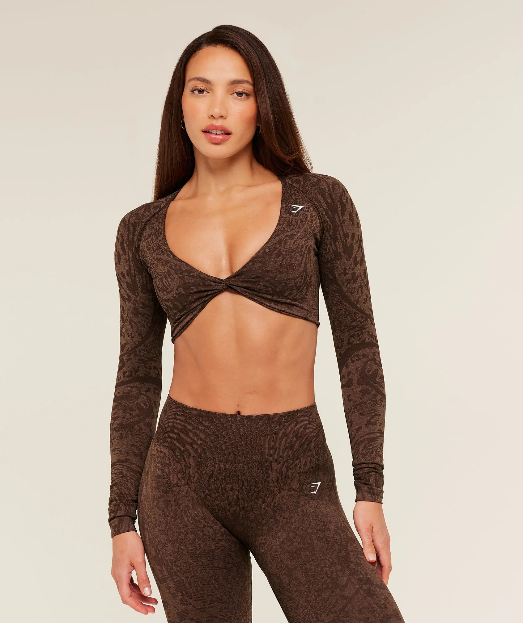 Gymshark Adapt Animal X Whitney Long Sleeve Crop Top - Archive Brown / Soft Brown sold by Gymshark